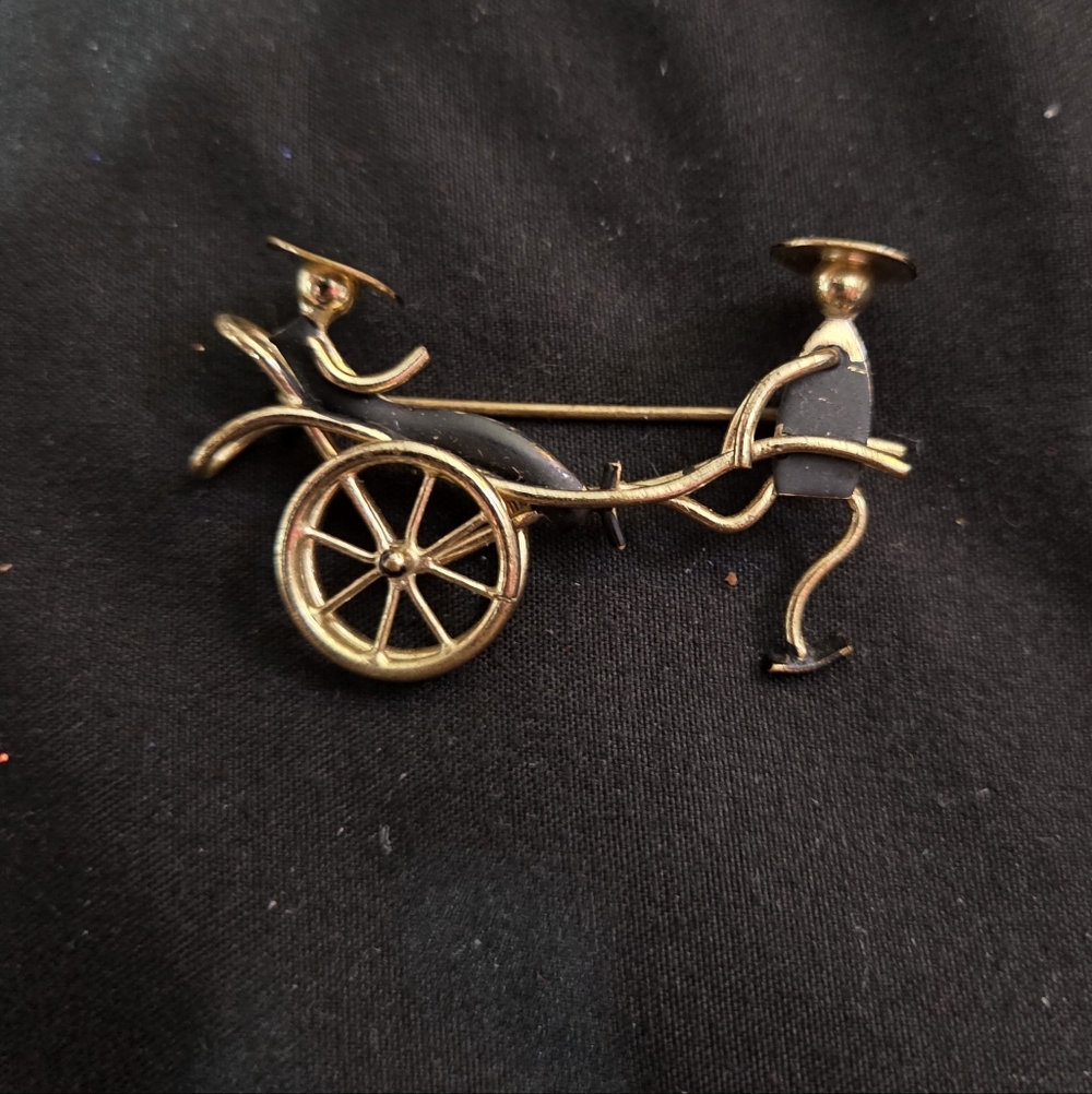Vintage Gold Plated Rickshaw Pin Brooch
